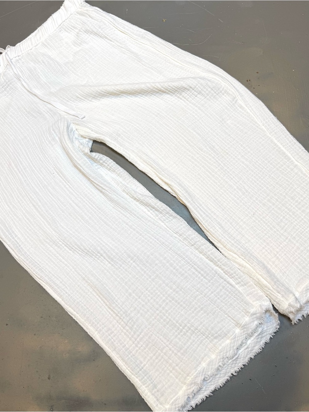 Eileen Fisher White Gauze Drawstring Lounge Pants